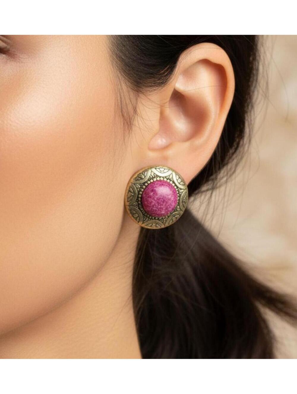 EARRINGS golden and pink Post pierced earrings vintage